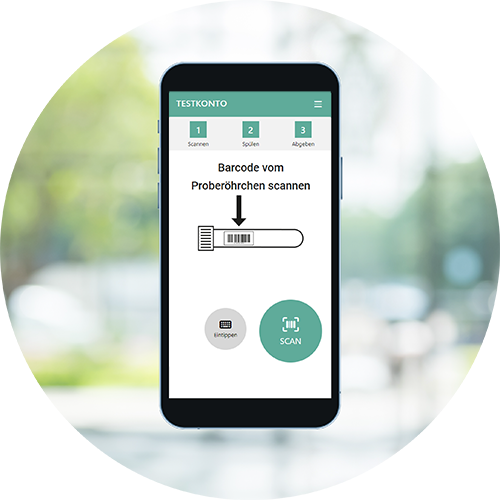 Barcode eines Probenröhrchens in Easytesting scannen